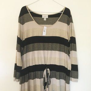 Loft striped black tan midi dress.